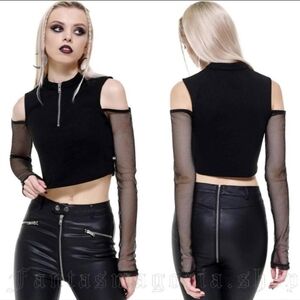 Killstar Black Crop Off Shoulder with Mesh Sleeves
